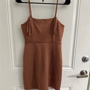 Elegant Brown Checkered Mini Dress